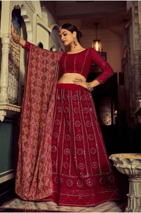 mariage en georgette brodé lehenga choli en rose LC6809