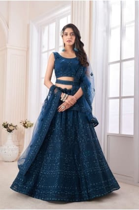 mariage sarcelle lehenga choli en filet doux de zircon LC6821