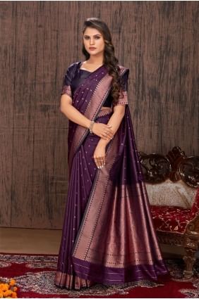 Saris de tissage violet en satin SR24506