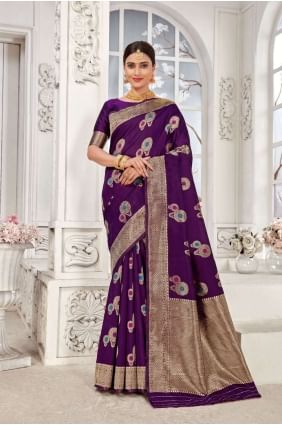 saree banarasi en soie banarasi avec tissage en violet SR24523