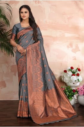 tissage gris banarasi soie banarasi sari SR24546