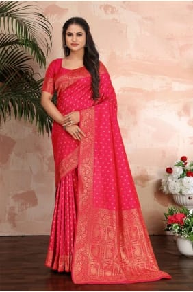 banarasi sari en soie banarasi magenta avec tissage SR24551