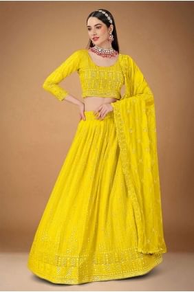 georgette brodé jaune mariage lehenga choli avec dupatta LC6825