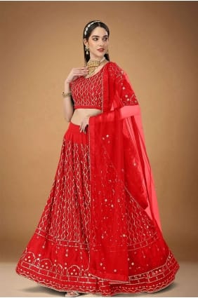 Georgette brodée mariage Lehenga Choli en rouge LC6826