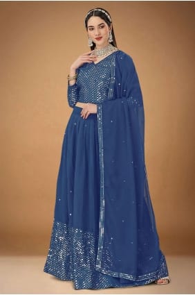 Georgette brodée mariage lehenga choli en bleu avec dupatta LC6827