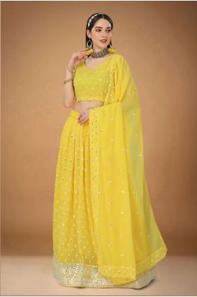 Georgette jaune brodée mariage Lehenga Choli avec dupatta LC6831