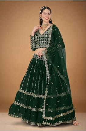 Lehenga choli de mariage en georgette verte avec brodé LC6832