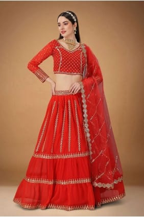 georgette brodée mariage rouge lehenga choli avec dupatta LC6833