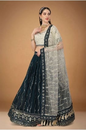sarcelle brodé georgette mariage lehenga choli LC6834