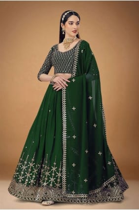 georgette verte brodée mariage lehenga choli avec dupatta LC6836