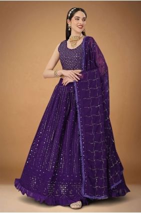 georgette brodé violet mariage lehenga choli avec dupatta LC6837
