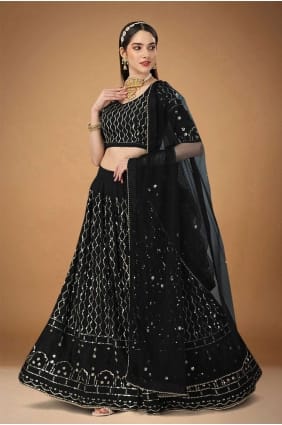 Georgette brodée noire mariage lehenga choli LC6839