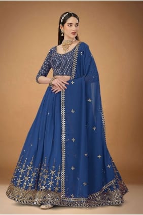 Georgette brodée bleue mariage lehenga choli avec dupatta LC6840