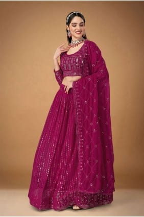 mariage brodé lehenga choli en georgette magenta LC6841
