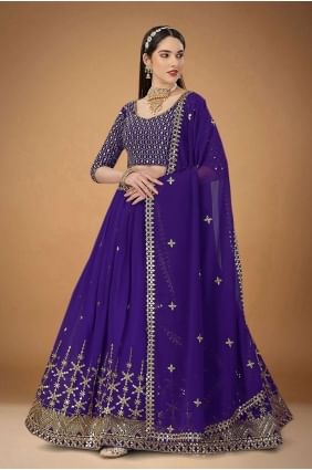 mariage violet lehenga choli en georgette brodé LC6843