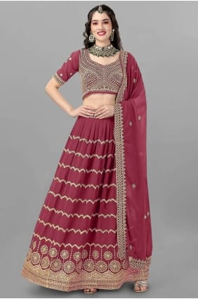 poussiéreux rose georgette brodé mariage lehenga choli avec dupatta LC6845