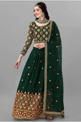 Mariage vert Lehenga Choli en georgette brodée LC6846