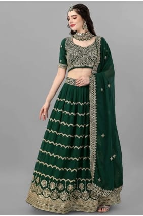 Mariage brodé Lehenga Choli en Georgette verte LC6847