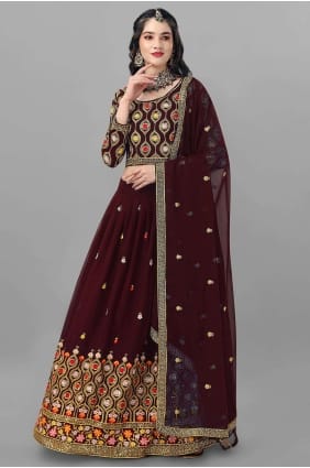 Georgette brodée marron mariage lehenga choli avec dupatta LC6848