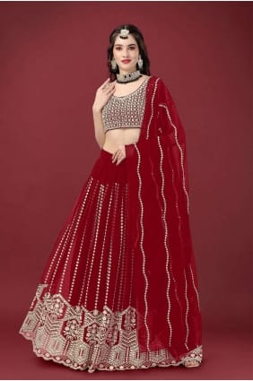 georgette brodée rouge mariage lehenga choli LC6851