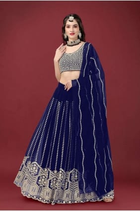 lehenga choli de mariage bleu brodé en georgette LC6852