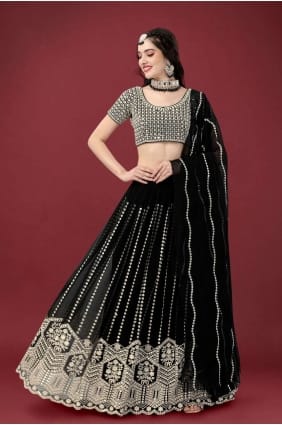 choli lehenga de mariage brodé noir en georgette LC6853