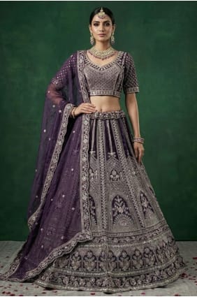 Lehenga Choli de mariée violette avec sequins en satin LC8914