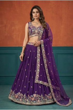 Lehenga Choli violet brodé en georgette avec dupatta LC9200