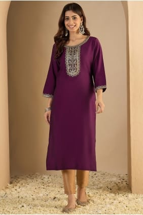 Kurta en soie brodée violette KTI2724