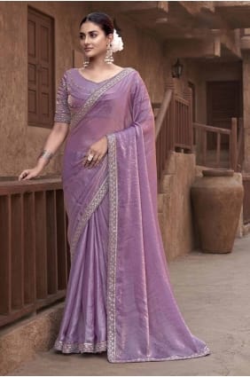 sari en satin brodé violet SR28046
