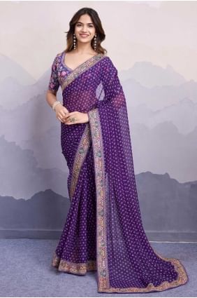 Violet Broderie, imprimé Sari en georgette SR28685