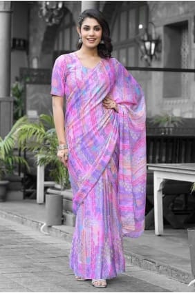 sari en georgette violet avec imprimé SR28322