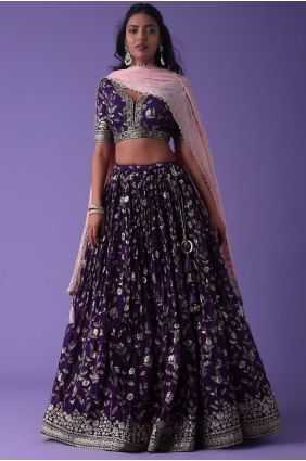 Lehenga choli violet en georgette à paillettes LC8585