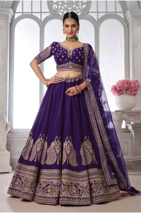 Lehenga Choli violet en soie, confectionné à la main, avec dupatta LC9111