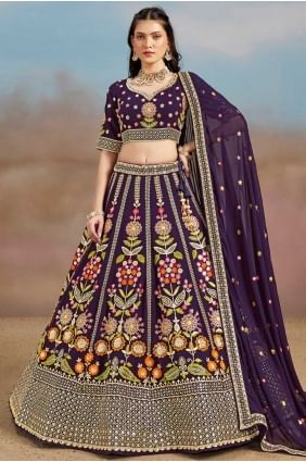 Lehenga Choli en georgette violette à paillettes LC8562