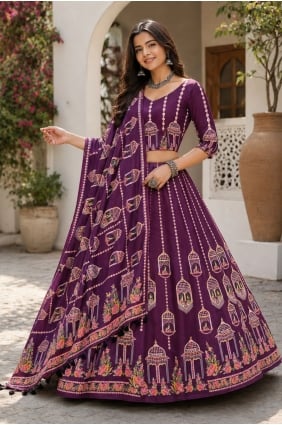 Lehenga Choli en coton violet imprimé LC9269