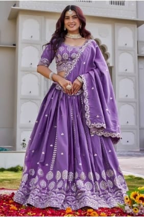 Lehenga Choli violet en crêpe avec sequins LC8946