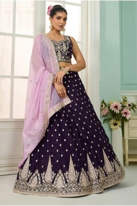 Lehenga choli violet en organza à sequins avec dupatta LC8766