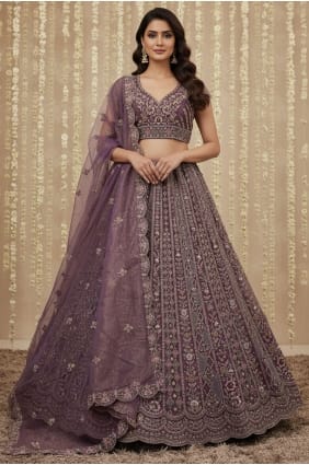 Lehenga Choli en fil de résille violet avec dupatta LC8908