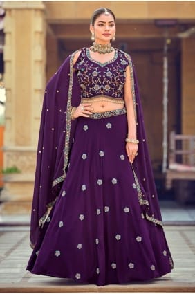 Lehenga Choli violet avec georgette brodée LC8818