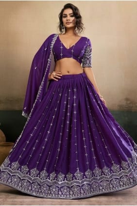 Lehenga Choli violet en georgette brodée LC8985