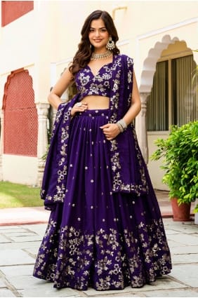 Lehenga Choli en georgette synthétique brodée bleu ciel LC9061