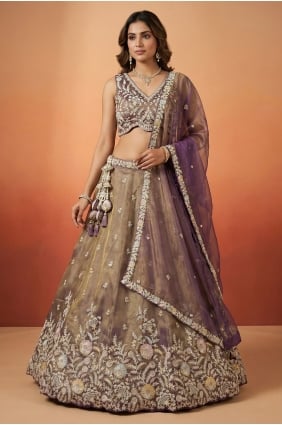 Lehenga Choli en tissu violet avec broderies LC9197