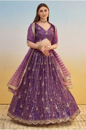 Lehenga Choli Violet en Tulle avec Dupatta Assorti LC8540