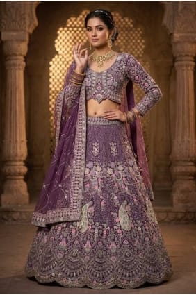 Lehenga Choli en tulle à sequins violet poudré LC9082