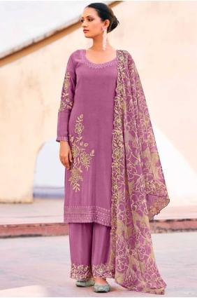 Costume Palazzo en mousseline de soie imprimée violette PZ4187