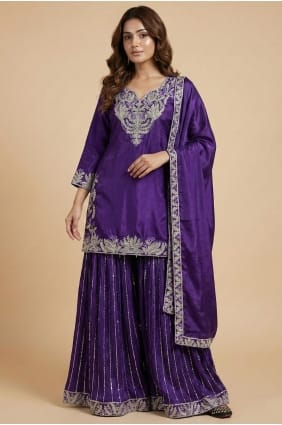 Ensemble Patiala en soie violette à sequins avec dupatta PZ4261