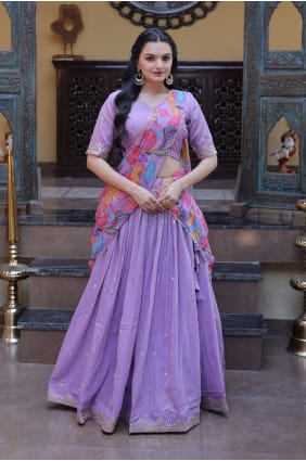 Lehenga Choli en soie imprimée violette LC9127