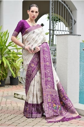 Resham,zari Sari en soie Banarasi violette SR29789