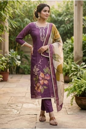 Salwar Kameez en coton imprimé violet SK159078